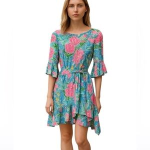 Lilly Pulitzer Kassi Dress Medium Zanzibar Blue Bunny Business